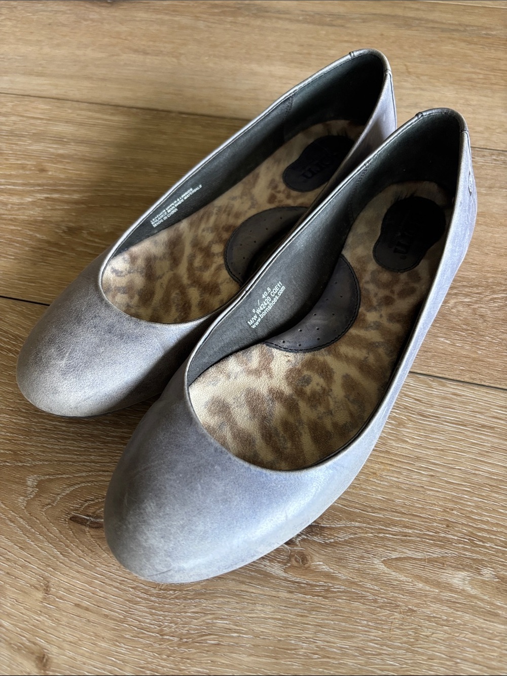 Born Gray Leather Ballet Flats with Cushioned Insole